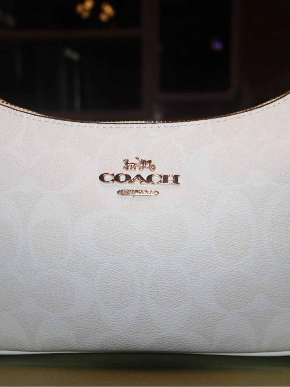 Coach White Pebbled Signature Shoulder Bag with Gold Logo